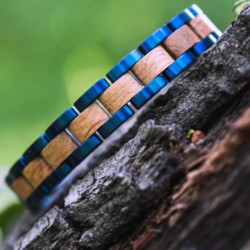 Holzkern Armband Dreiklang Kollektion (Eiche/Blau)