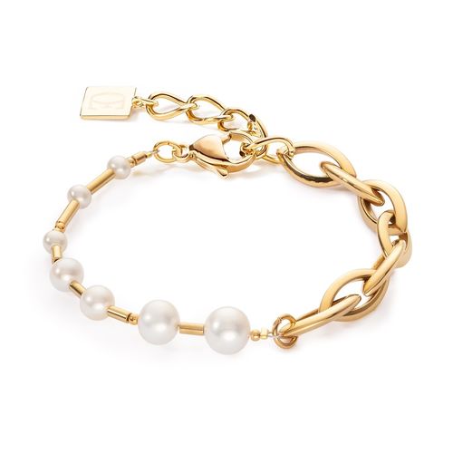 Coeur de Lion Armband 1110/30/1416 Süßwasserperlen & Chunky Chain Navette Multiwear weiß-gold